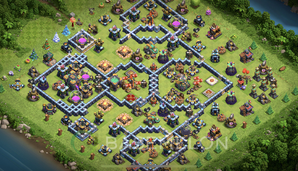 Town Hall Level 14 Trophy/Defense Base Design 2025, Anti Everything, Hybrid, Layout #1251