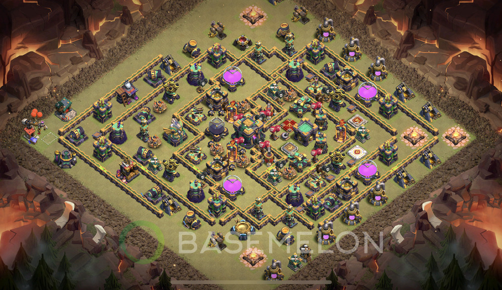 Town Hall Level 14 War Base Design 2025, Anti 2 Stars, Hybrid, Layout #1286