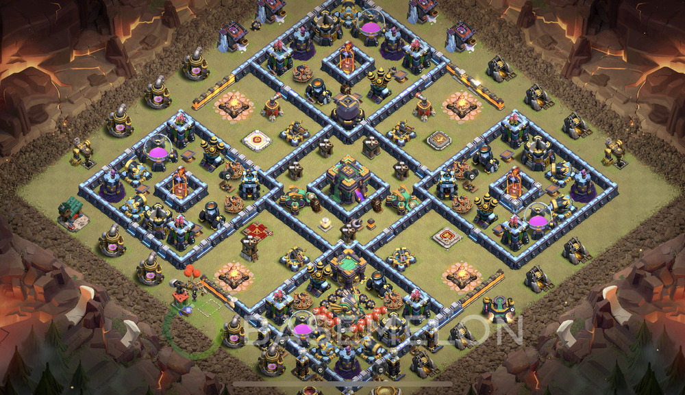 Town Hall Level 14 War Base Design 2025, Anti 2 Stars, Hybrid, Layout #1347