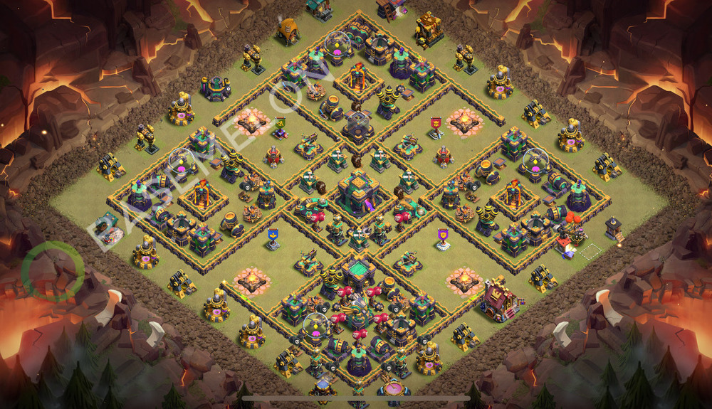 Town Hall Level 14 War Base Design 2025, Anti 2 Stars, Hybrid, Layout #1347