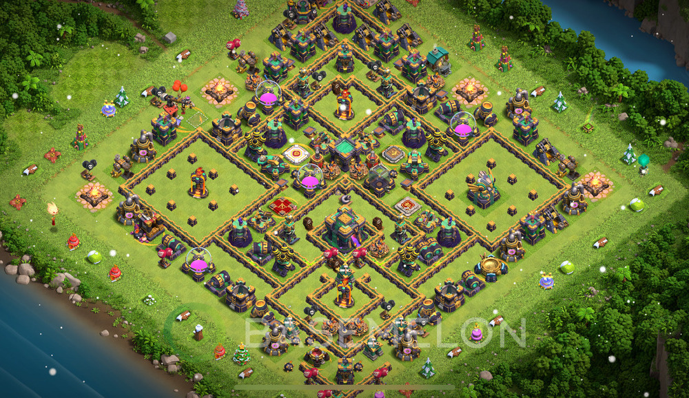 Town Hall Level 14 Trophy/Defense Base Design 2025, Legend League, Hybrid, Layout #1484