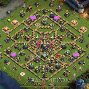 Rathaus Level 14 Verteidigung Base 2025, Anti 3 Sterne, Hybrid, Layout #1554