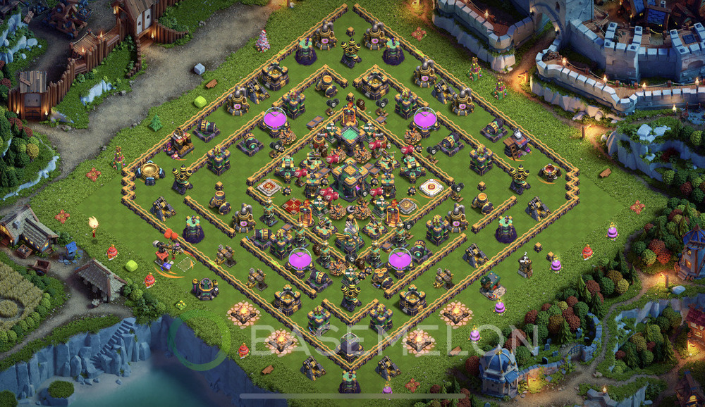 Town Hall Level 14 Trophy/Defense Base Design 2025, Anti 2 Stars, Hybrid, Layout #1668