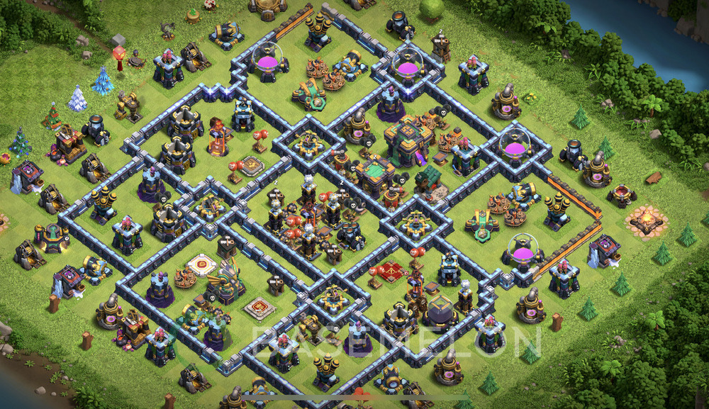 Town Hall Level 14 Trophy/Defense Base Design 2025, Anti 3 Stars, Hybrid, Layout #1751