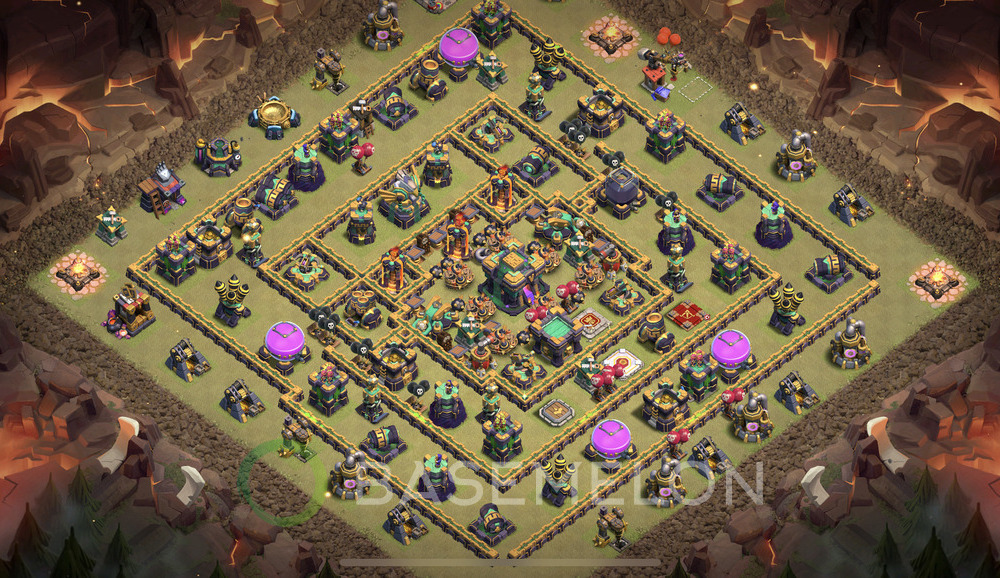 Town Hall Level 14 War Base Design 2025, Anti 3 Stars, Hybrid, Layout #1945