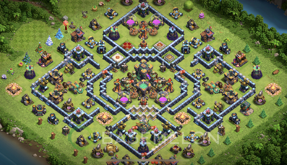 Town Hall Level 14 Trophy/Defense Base Design 2025, Anti 3 Stars, Hybrid, Layout #2046