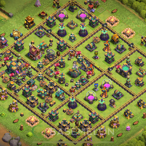 Town Hall Level 14 Trophy/Defense Base Design 2025, Anti 3 Stars, Hybrid, Layout #2058
