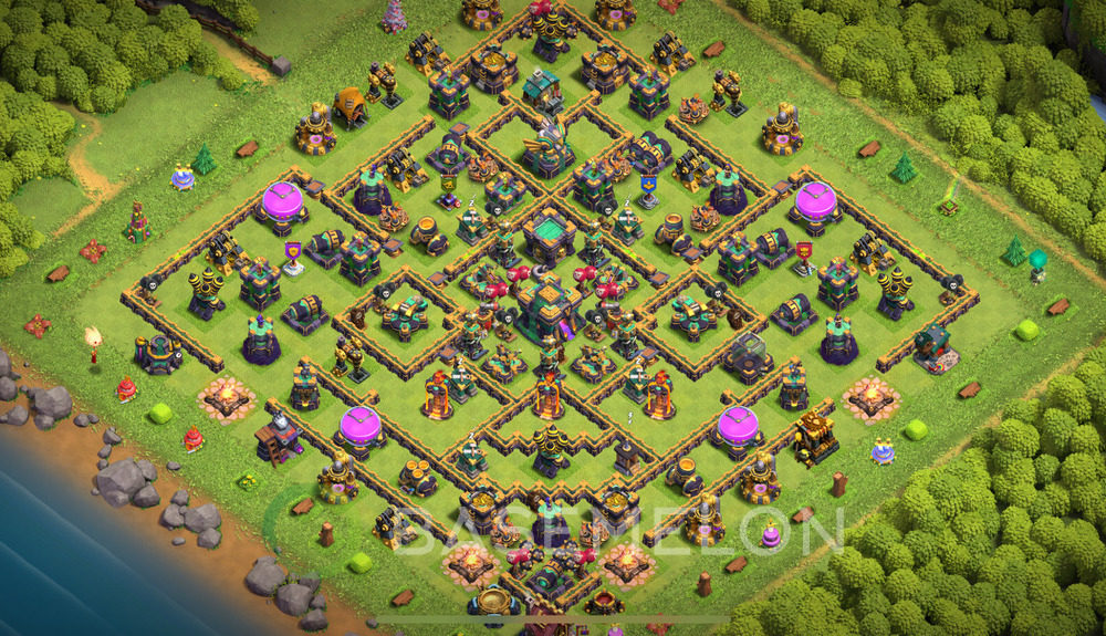 Town Hall Level 14 Trophy/Defense Base Design 2025, Anti 2 Stars, Hybrid, Layout #2068