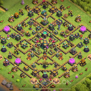 Rathaus Level 14 Verteidigung Base 2025, Anti 2 Sterne, Hybrid, Layout #2068