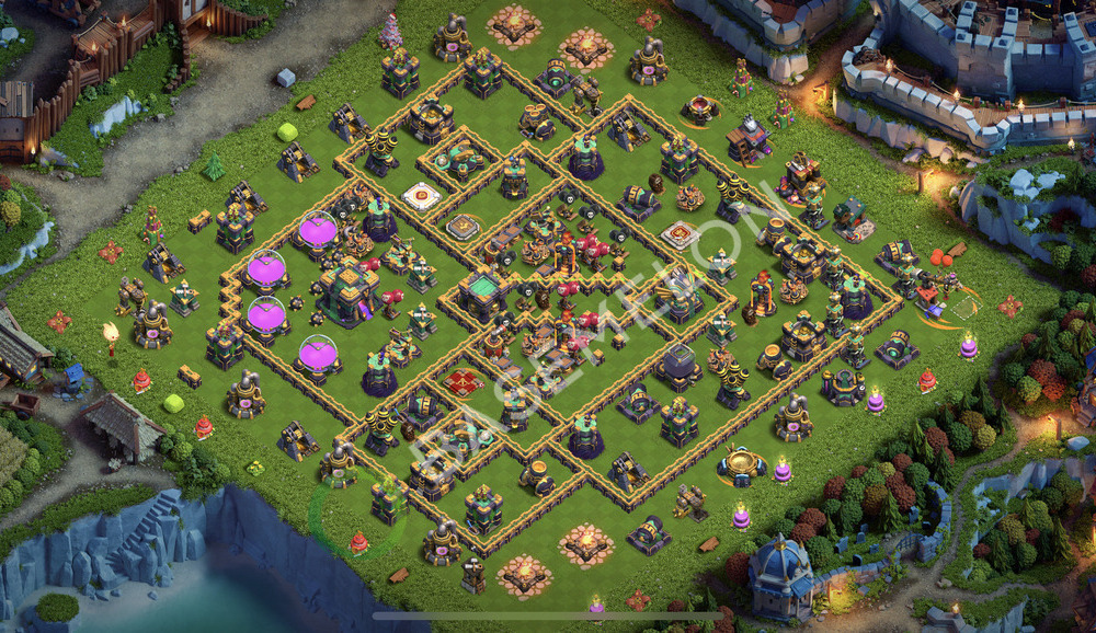 Town Hall Level 14 Trophy/Defense Base Design 2025, Anti 3 Stars, Hybrid, Layout #2191