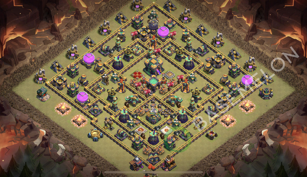 Town Hall Level 14 War Base Design 2025, Anti 3 Stars, Hybrid, Layout #2364