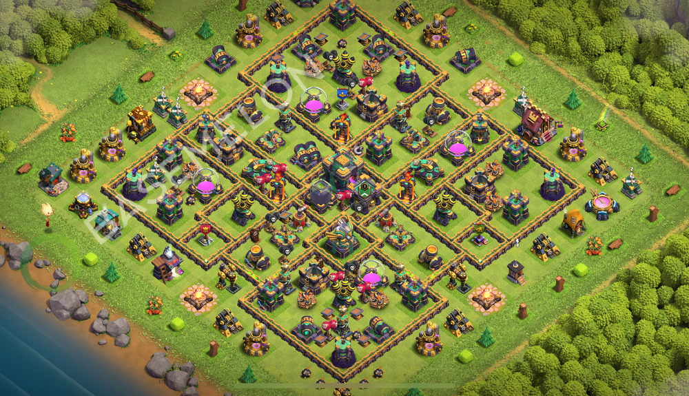 Town Hall Level 14 Trophy/Defense Base Design 2026, Anti 3 Stars, Hybrid, Layout #3164