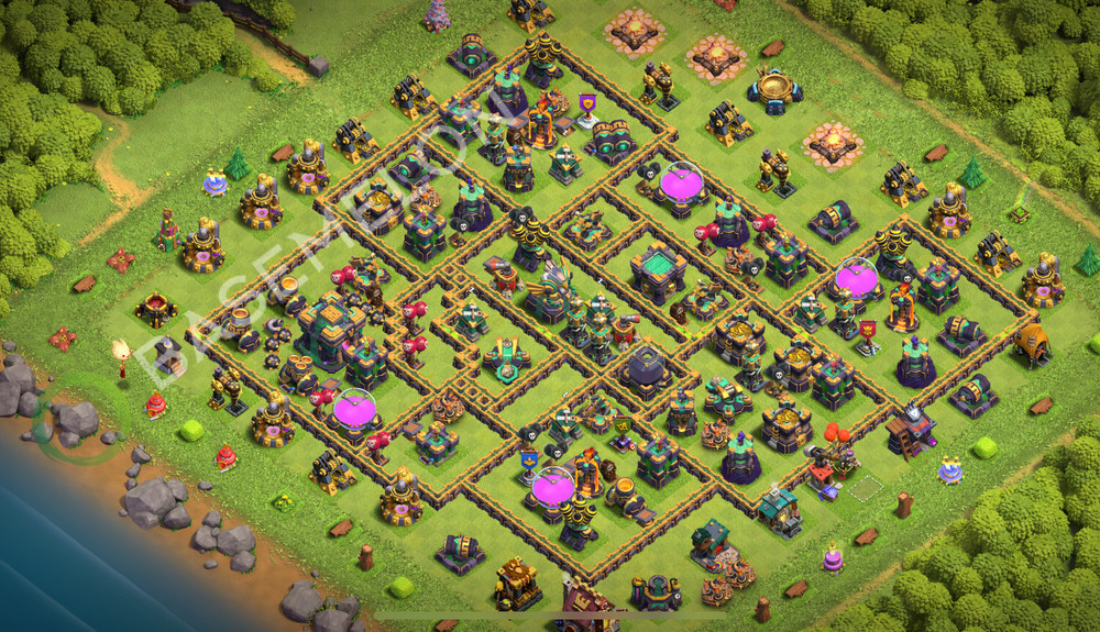 Town Hall Level 14 Trophy/Defense Base Design 2026, Max Levels, Hybrid, Layout #3172