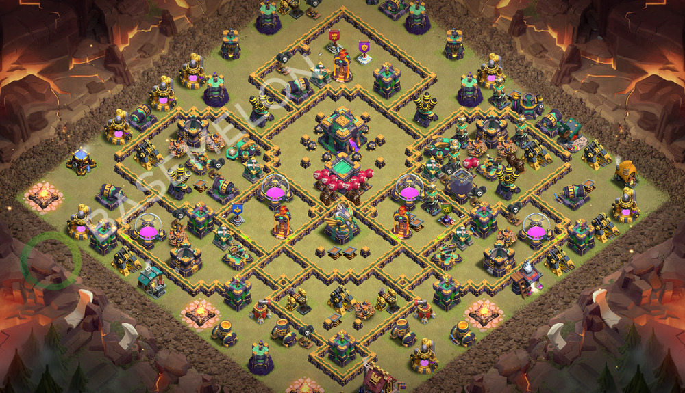 Town Hall Level 14 War Base Design 2026, Anti 3 Stars, Hybrid, Layout #3496