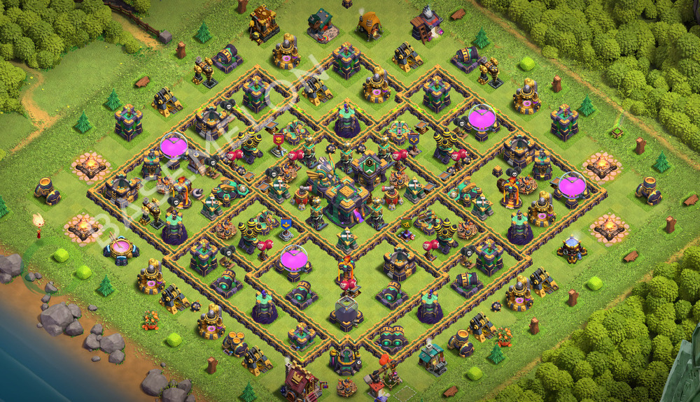 Town Hall Level 14 Trophy/Defense Base Design 2026, Anti 2 Stars, Anti Everything, Layout #3541