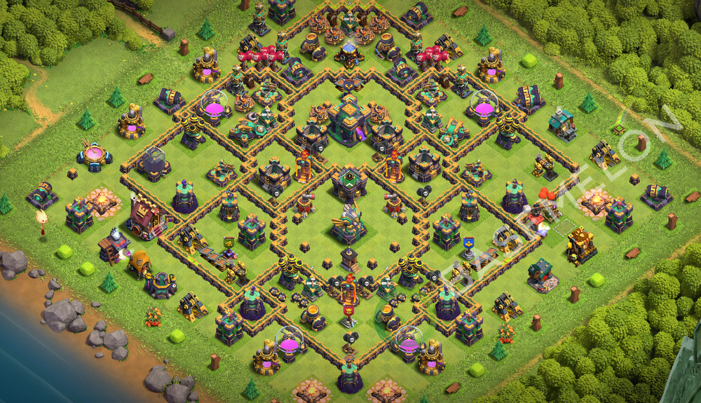 Town Hall Level 14 Trophy/Defense Base Design 2026, Anti 3 Stars, Hybrid, Layout #3650