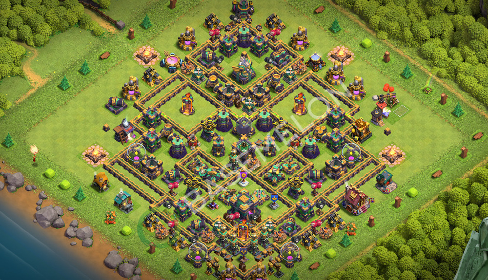 Town Hall Level 14 Trophy/Defense Base Design 2026, Anti 3 Stars, Hybrid, Layout #3675