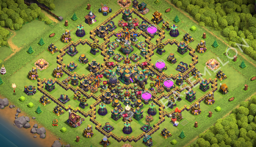 Town Hall Level 14 Trophy/Defense Base Design 2026, Anti 2 Stars, Hybrid, Layout #3829