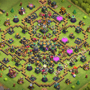 Town Hall Level 14 Trophy/Defense Base Design 2026, Anti 2 Stars, Hybrid, Layout #3829