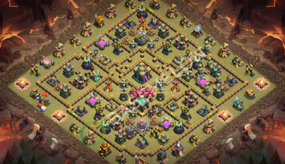 Town Hall Level 14 War Base Design 2026, Anti 2 Stars, Hybrid, Layout #3843