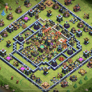 Town Hall Level 14 Trophy/Defense Base Design, Anti Everything, Hybrid, Layout #50