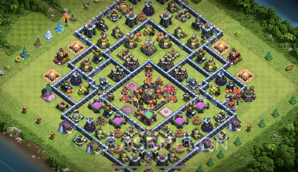 Town Hall Level 14 Farm Base Design 2024, Hybrid, Anti Everything, Layout #514