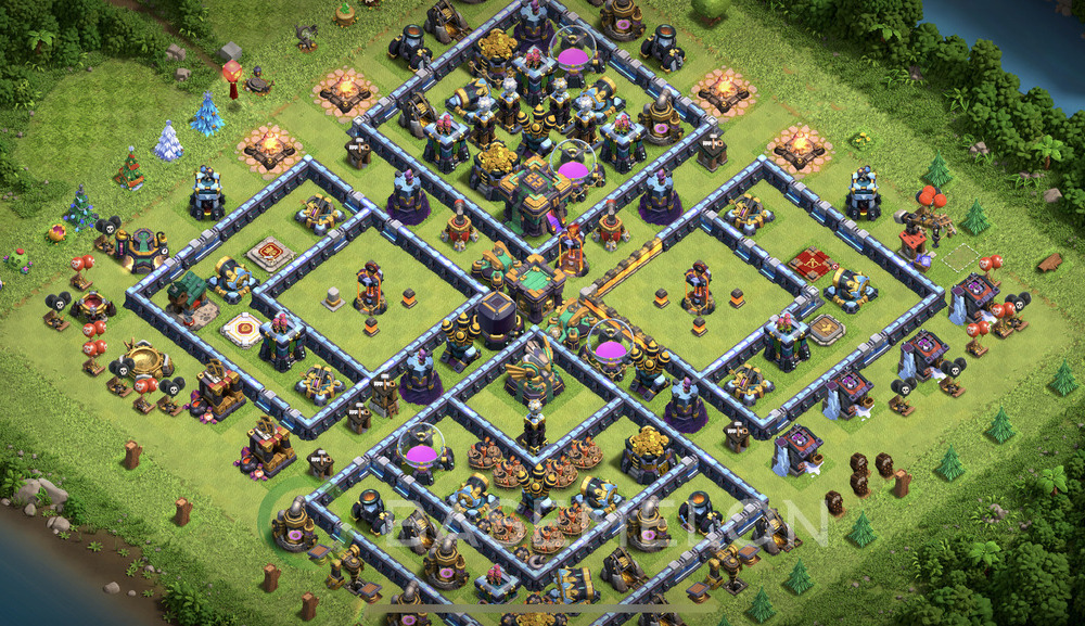 Town Hall Level 14 Farm Base Design 2024, Hybrid, Anti Everything, Layout #693