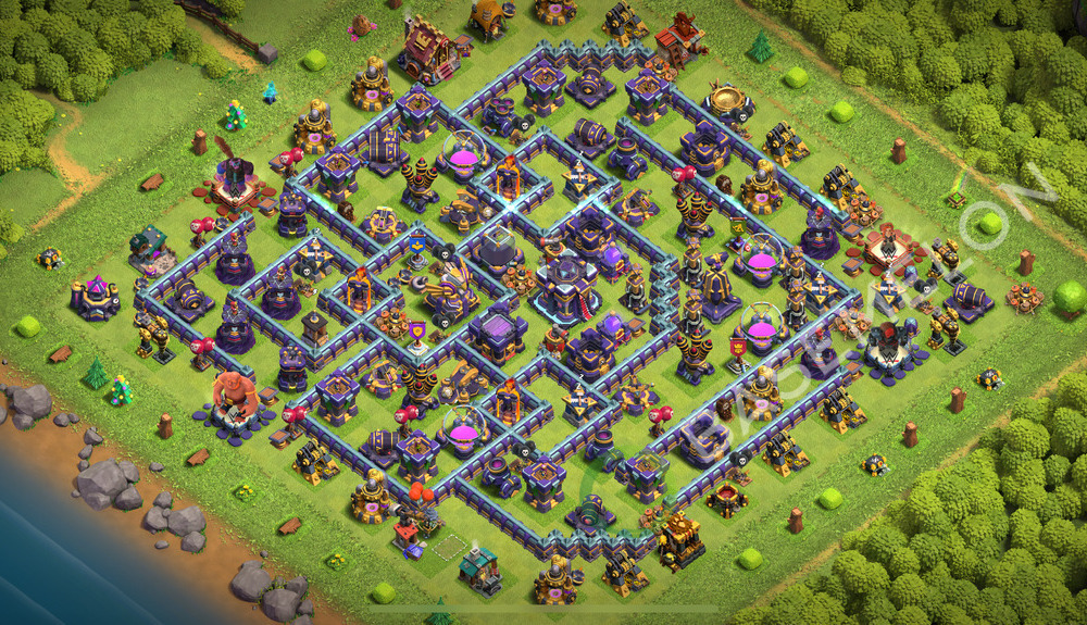 Town Hall Level 15 Trophy/Defense Base Design 2025, Anti 2 Stars, Hybrid, Layout #2153
