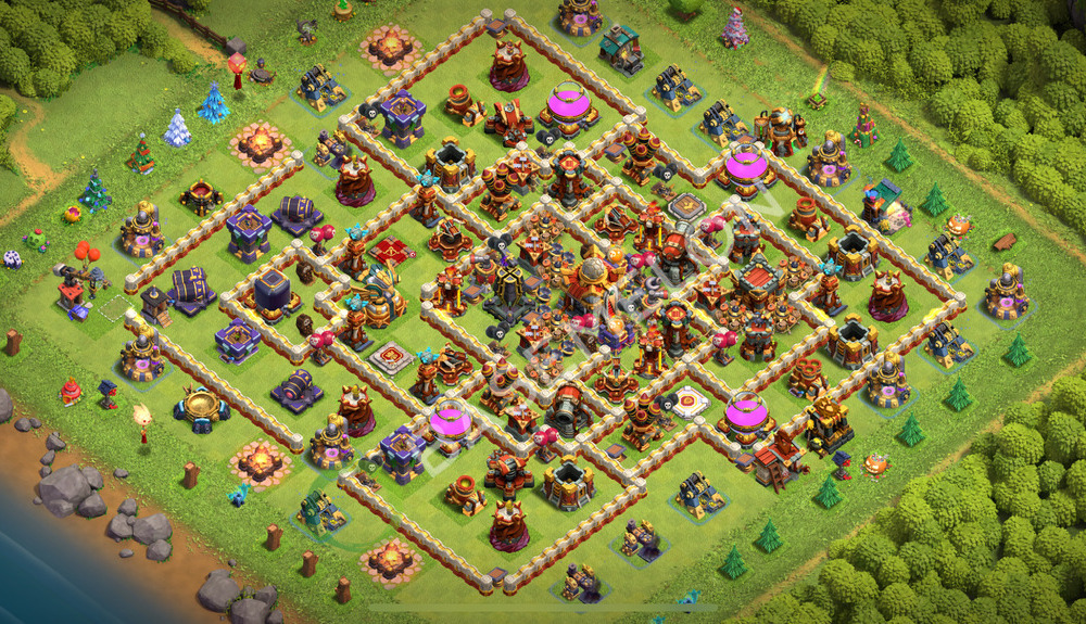 Town Hall Level 16 Trophy/Defense Base Design 2026, Anti 2 Stars, Hybrid, Layout #2448