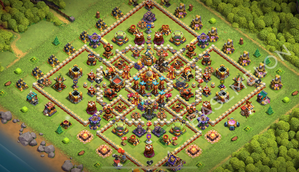 Town Hall Level 16 Trophy/Defense Base Design 2026, Anti 2 Stars, Hybrid, Layout #3183