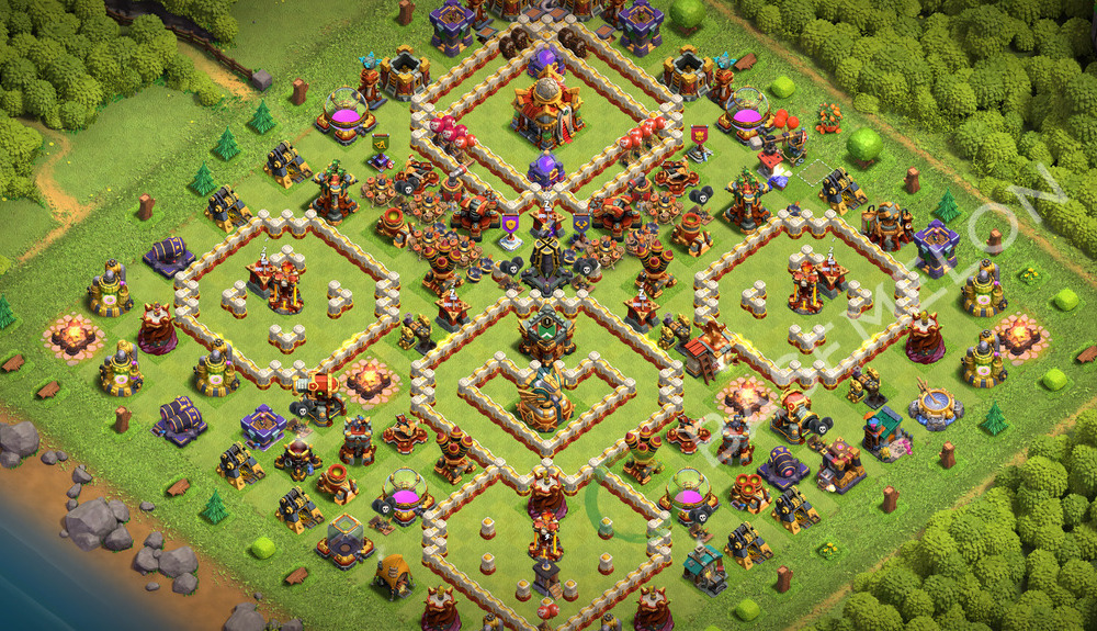 Town Hall Level 16 Trophy/Defense Base Design 2026, Anti 3 Stars, Layout #3708
