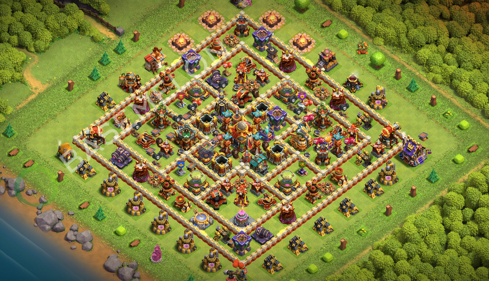 Town Hall Level 16 Trophy/Defense Base Design 2026, Hybrid, Layout #3886