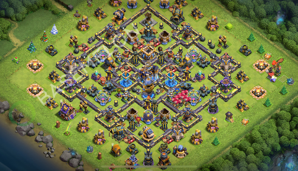 Town Hall Level 18 Trophy/Defense Base Design 2025, Anti 2 Stars, Hybrid, Layout #2212