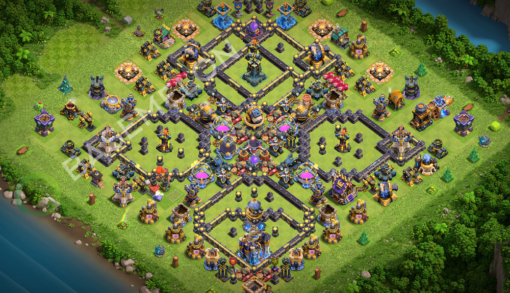 Town Hall Level 18 Trophy/Defense Base Design 2026, Anti 3 Stars, Hybrid, Layout #3536