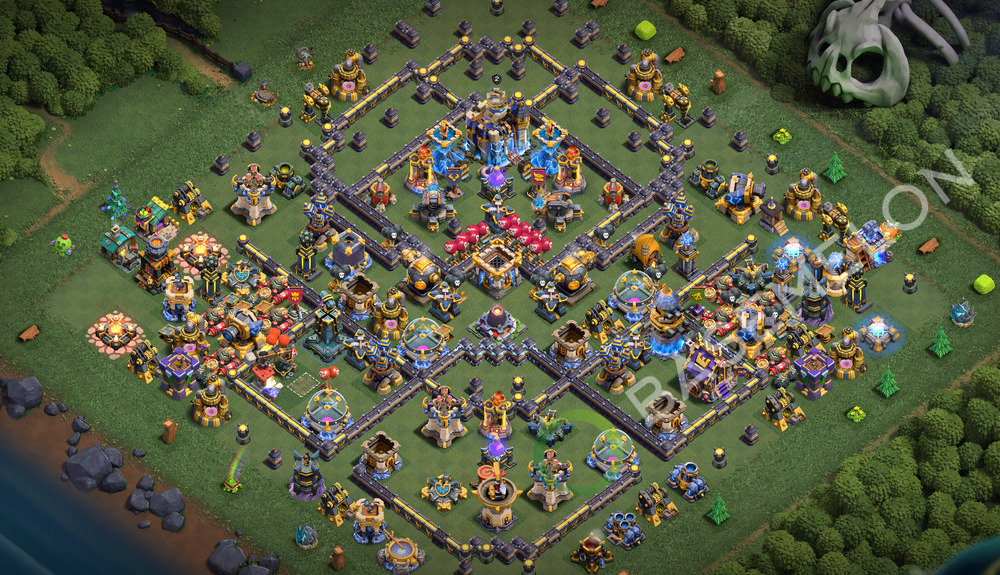 Rathaus Level 18 Verteidigung Base 2026, Anti 3 Sterne, Hybrid, Layout #3644