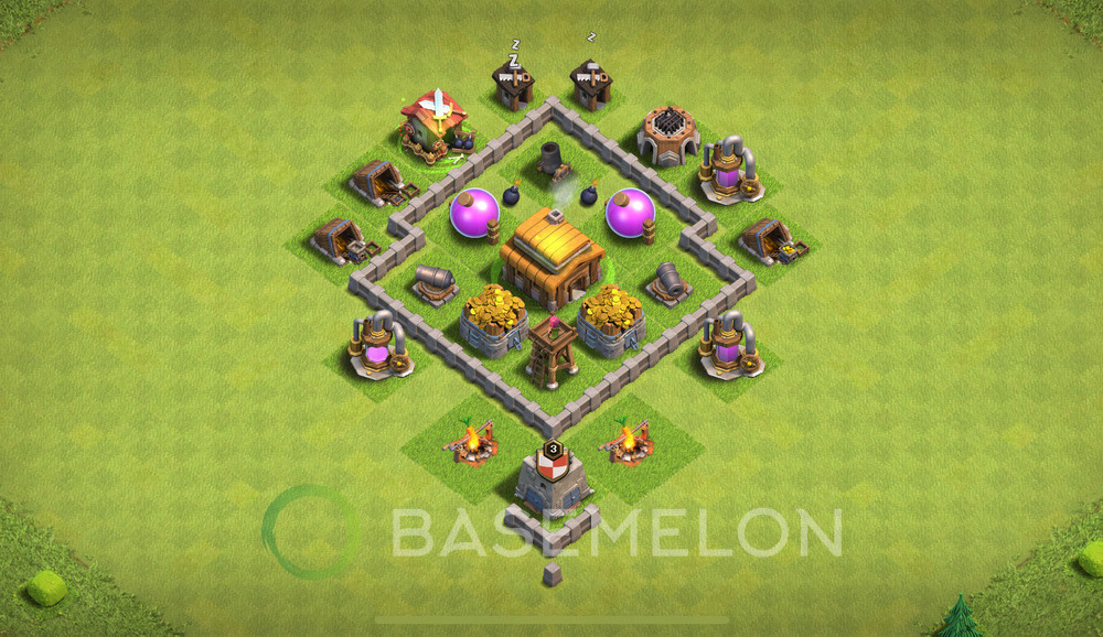 Town Hall Level 3 Trophy/Defense Base Design 2024, Hybrid, Layout #1062