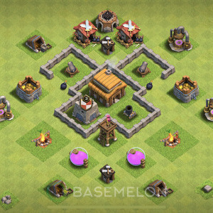 Town Hall Level 3 Trophy/Defense Base Design 2025, Anti 3 Stars, Layout #1221