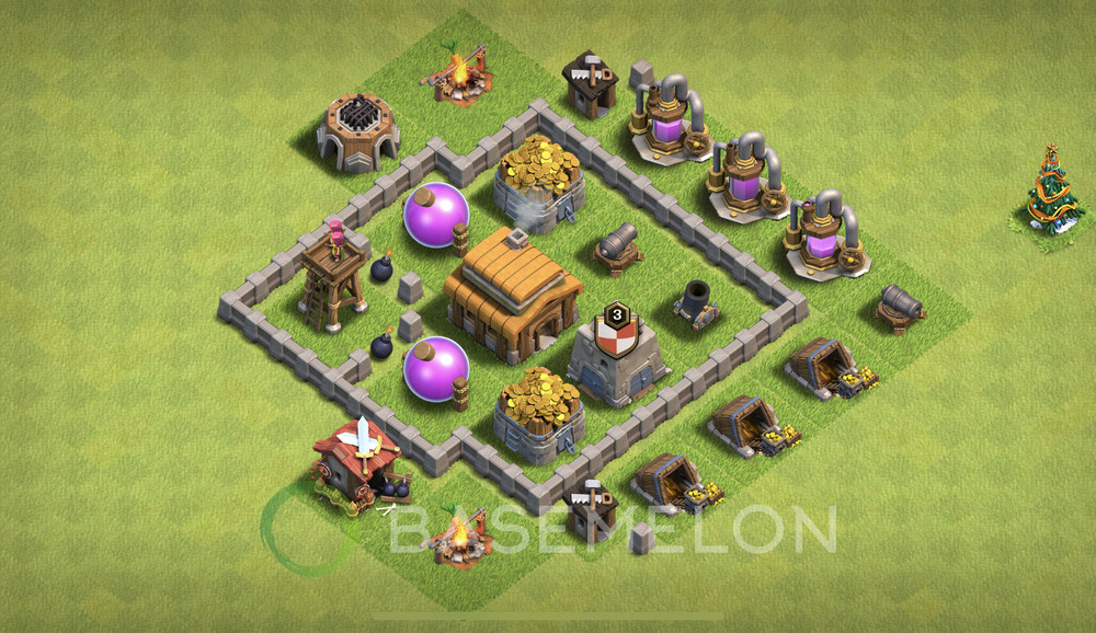 Town Hall Level 3 Trophy/Defense Base Design 2025, Anti Everything, Hybrid, Layout #1263