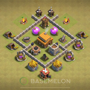 Town Hall Level 3 War Base Design, Anti 2 Stars, Layout #129