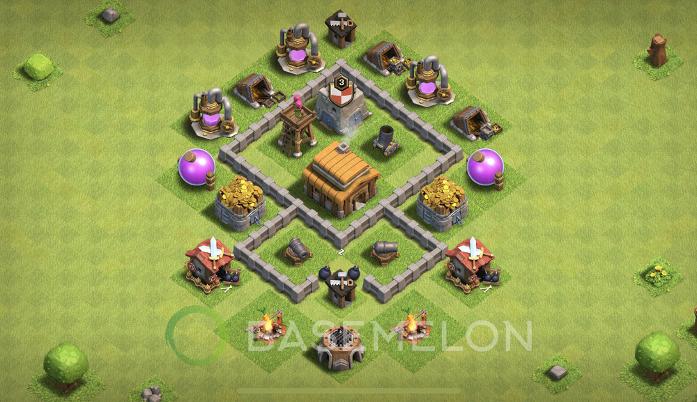 Town Hall Level 3 Trophy/Defense Base Design 2025, Unbeatable, Anti Everything, Layout #1472