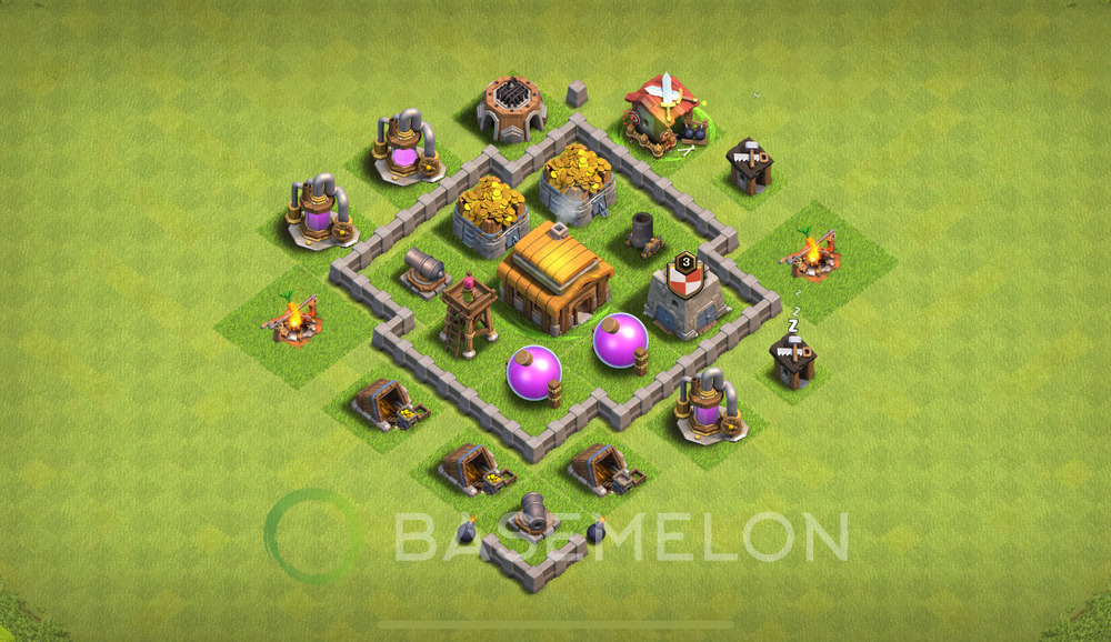 Town Hall Level 3 Trophy/Defense Base Design 2025, Anti 3 Stars, Hybrid, Layout #1718