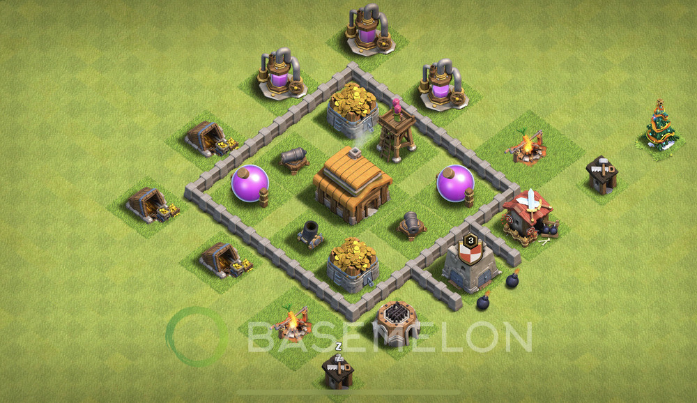 Town Hall Level 3 Trophy/Defense Base Design 2025, Max Levels, Anti Everything, Layout #1726