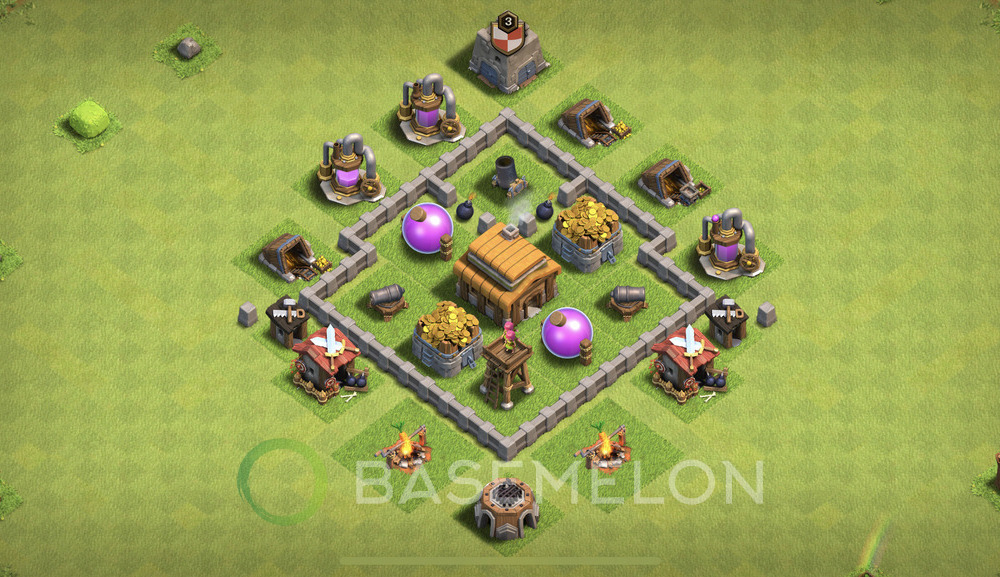 Town Hall Level 3 Farm Base Design 2025, Max Levels, Hybrid, Layout #1878