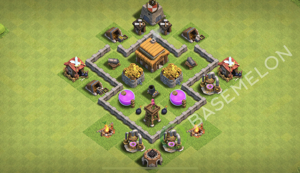 Town Hall Level 3 Trophy/Defense Base Design 2025, Max Levels, Anti Everything, Layout #2444