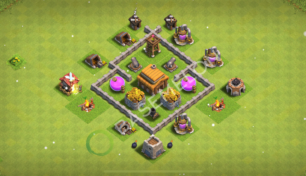 Town Hall Level 3 Trophy/Defense Base Design 2026, Hybrid, Layout #3492