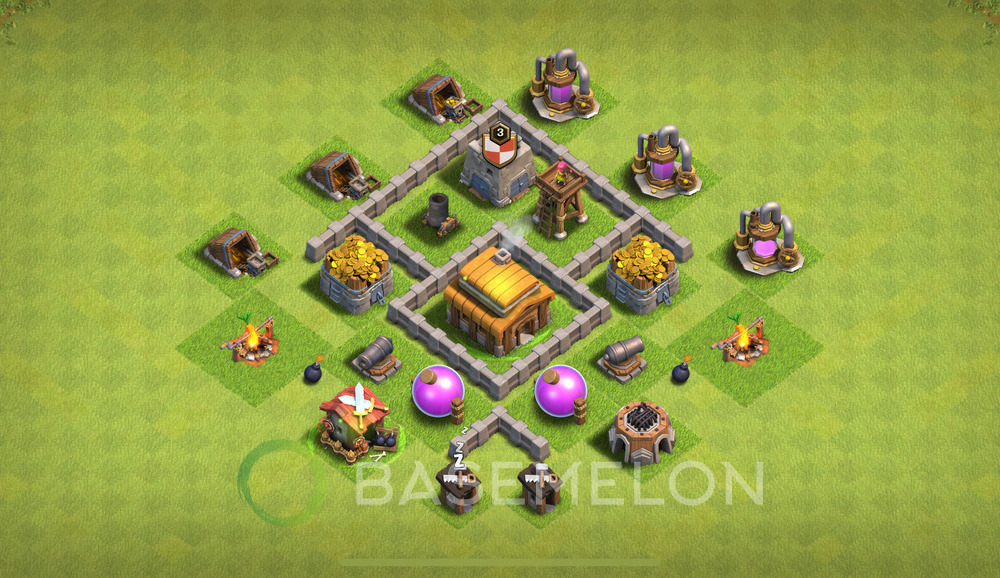 Town Hall Level 3 Trophy/Defense Base Design 2024, Anti Everything, Hybrid, Layout #717