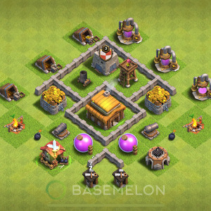 Town Hall Level 3 Trophy/Defense Base Design, Anti Everything, Hybrid, Layout #717