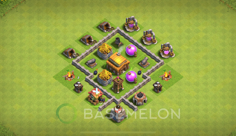 Town Hall Level 3 Trophy/Defense Base Design 2024, Hybrid, Layout #890