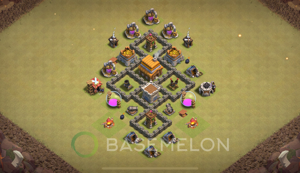 Town Hall Level 4 War Base Design 2024, Anti 3 Stars, Anti Everything, Layout #1084