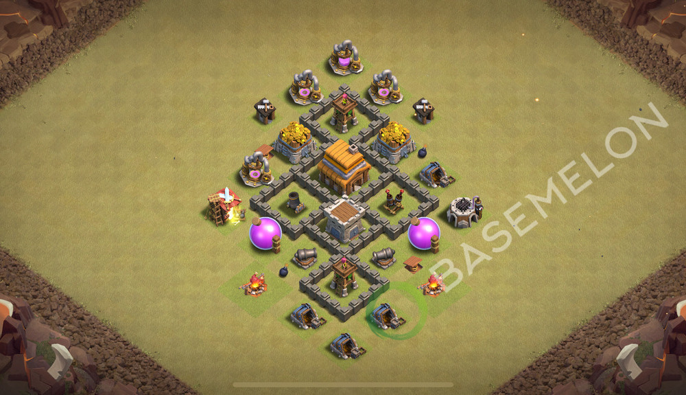 Town Hall Level 4 War Base Design 2025, Anti 3 Stars, Anti Everything, Layout #1084